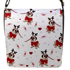 Pug Xmas Pattern Flap Messenger Bag (S)