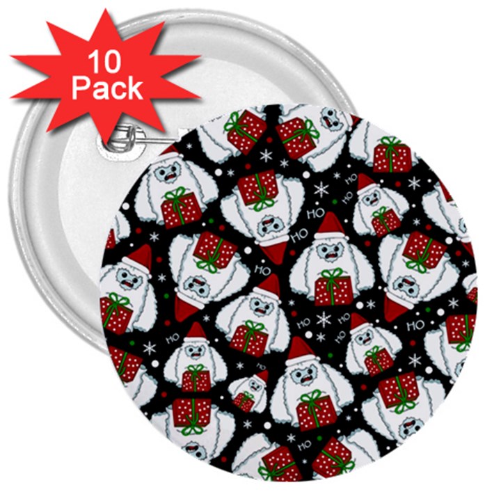 Yeti Xmas pattern 3  Buttons (10 pack) 