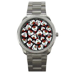 Yeti Xmas Pattern Sport Metal Watch by Valentinaart