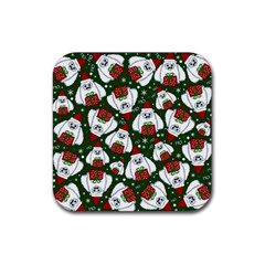 Yeti Xmas Pattern Rubber Coaster (square)  by Valentinaart