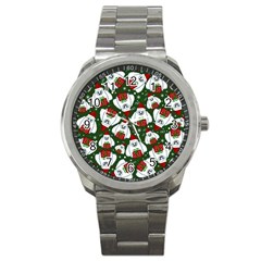 Yeti Xmas Pattern Sport Metal Watch by Valentinaart