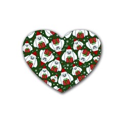 Yeti Xmas Pattern Rubber Coaster (heart)  by Valentinaart