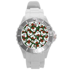 Yeti Xmas Pattern Round Plastic Sport Watch (l) by Valentinaart