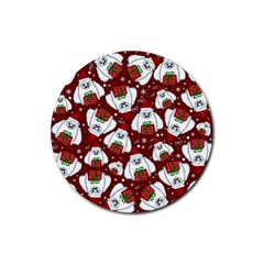 Yeti Xmas Pattern Rubber Round Coaster (4 Pack)  by Valentinaart