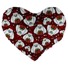 Yeti Xmas Pattern Large 19  Premium Flano Heart Shape Cushions by Valentinaart