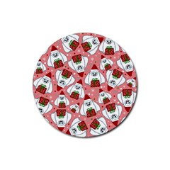 Yeti Xmas Pattern Rubber Coaster (round)  by Valentinaart