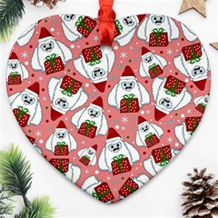 Yeti Xmas Pattern Heart Ornament (two Sides) by Valentinaart