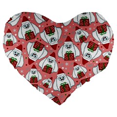 Yeti Xmas Pattern Large 19  Premium Heart Shape Cushions by Valentinaart