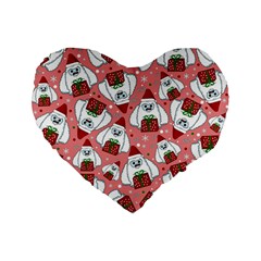 Yeti Xmas Pattern Standard 16  Premium Flano Heart Shape Cushions by Valentinaart