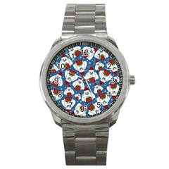 Yeti Xmas Pattern Sport Metal Watch by Valentinaart