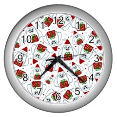 Yeti Xmas Pattern Wall Clocks (silver)  by Valentinaart