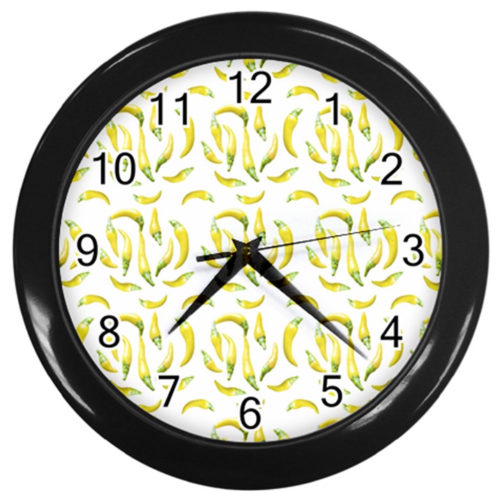 Chilli Pepers Pattern Motif Wall Clocks (Black)