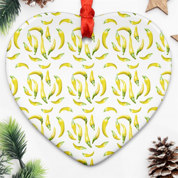 Chilli Pepers Pattern Motif Heart Ornament (Two Sides)