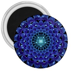 Accordant Electric Blue Fractal Flower Mandala 3  Magnets by jayaprime