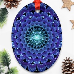 Accordant Electric Blue Fractal Flower Mandala Ornament (oval) by jayaprime