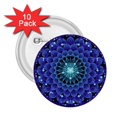 Accordant Electric Blue Fractal Flower Mandala 2 25  Buttons (10 Pack)  by jayaprime