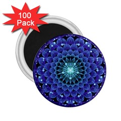 Accordant Electric Blue Fractal Flower Mandala 2 25  Magnets (100 Pack)  by jayaprime