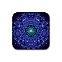 Accordant Electric Blue Fractal Flower Mandala Rubber Square Coaster (4 Pack)  by jayaprime