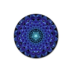 Accordant Electric Blue Fractal Flower Mandala Rubber Round Coaster (4 Pack)  by jayaprime