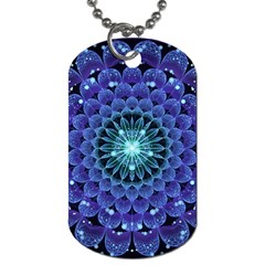 Accordant Electric Blue Fractal Flower Mandala Dog Tag (two Sides) by jayaprime