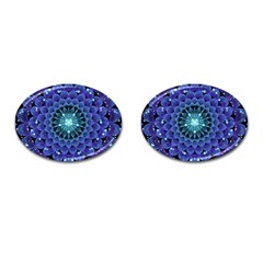 Accordant Electric Blue Fractal Flower Mandala Cufflinks (oval) by jayaprime