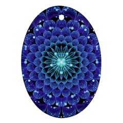 Accordant Electric Blue Fractal Flower Mandala Oval Ornament (two Sides) by jayaprime