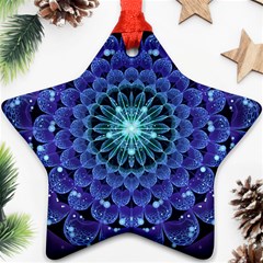 Accordant Electric Blue Fractal Flower Mandala Star Ornament (two Sides) by jayaprime