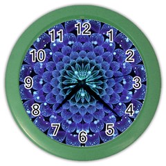 Accordant Electric Blue Fractal Flower Mandala Color Wall Clocks by jayaprime