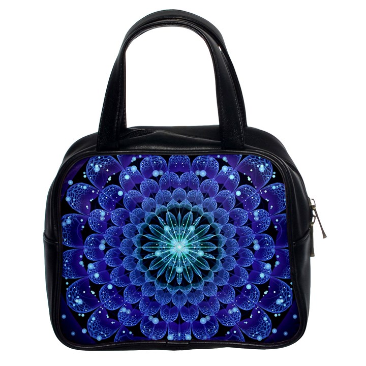 Accordant Electric Blue Fractal Flower Mandala Classic Handbags (2 Sides)