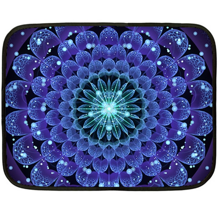 Accordant Electric Blue Fractal Flower Mandala Fleece Blanket (Mini)