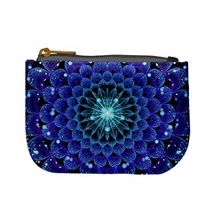 Accordant Electric Blue Fractal Flower Mandala Mini Coin Purses by jayaprime