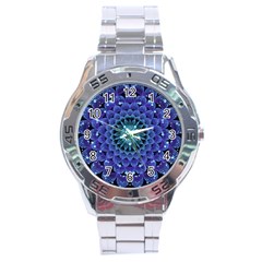 Accordant Electric Blue Fractal Flower Mandala Stainless Steel Analogue Watch by jayaprime