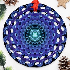 Accordant Electric Blue Fractal Flower Mandala Round Filigree Ornament (two Sides) by jayaprime