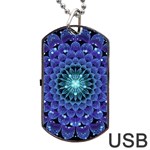 Accordant Electric Blue Fractal Flower Mandala Dog Tag USB Flash (Two Sides) Front