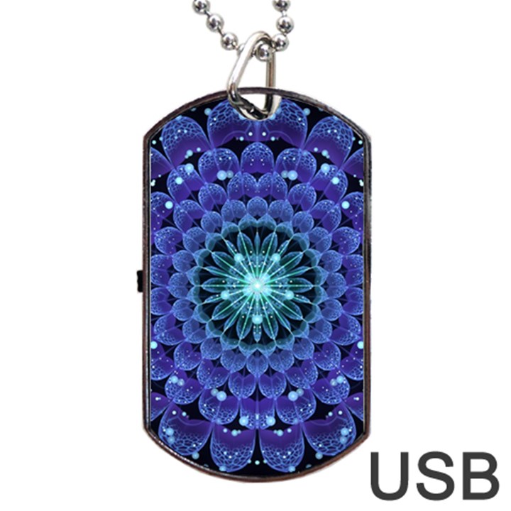 Accordant Electric Blue Fractal Flower Mandala Dog Tag USB Flash (Two Sides)