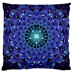 Accordant Electric Blue Fractal Flower Mandala Large Cushion Case (two Sides) by jayaprime