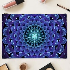 Accordant Electric Blue Fractal Flower Mandala Cosmetic Bag (xxl)  by jayaprime