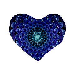 Accordant Electric Blue Fractal Flower Mandala Standard 16  Premium Heart Shape Cushions by jayaprime