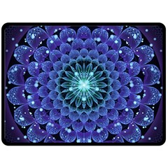 Accordant Electric Blue Fractal Flower Mandala Double Sided Fleece Blanket (large)  by jayaprime