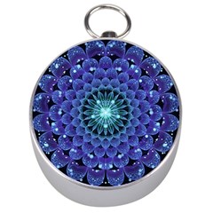 Accordant Electric Blue Fractal Flower Mandala Silver Compasses by jayaprime