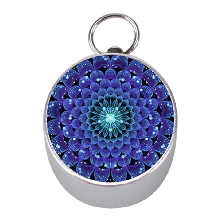 Accordant Electric Blue Fractal Flower Mandala Mini Silver Compasses