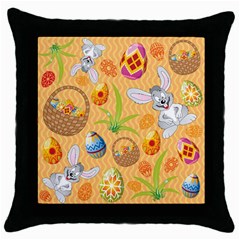 Easter Bunny And Egg Basket Throw Pillow Case (black) by allthingseveryone