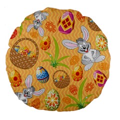 Easter Bunny And Egg Basket Large 18  Premium Flano Round Cushions by allthingseveryone