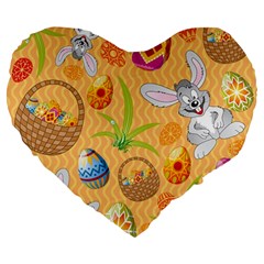 Easter Bunny And Egg Basket Large 19  Premium Flano Heart Shape Cushions by allthingseveryone