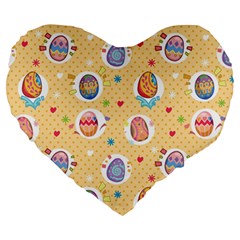 Fun Easter Eggs Large 19  Premium Flano Heart Shape Cushions by allthingseveryone