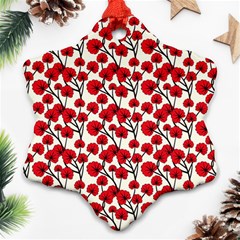 Red Flowers Snowflake Ornament (two Sides) by allthingseveryone