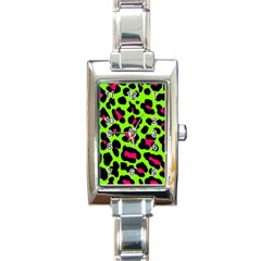 Neon Green Leopard Print Rectangle Italian Charm Watch