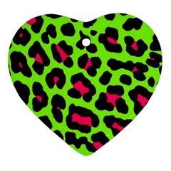 Neon Green Leopard Print Ornament (Heart)