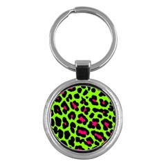 Neon Green Leopard Print Key Chains (Round) 