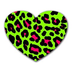 Neon Green Leopard Print Heart Mousepads by allthingseveryone